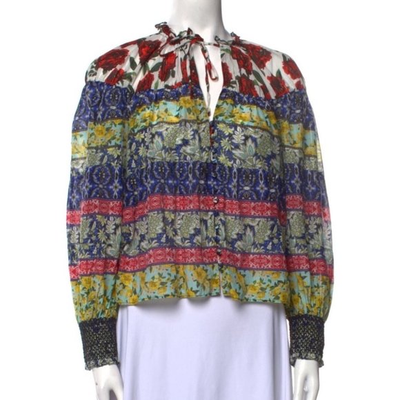 Alice + Olivia Tops - Alice + Olivia Printed Tie Neck Silk Blend Blouse